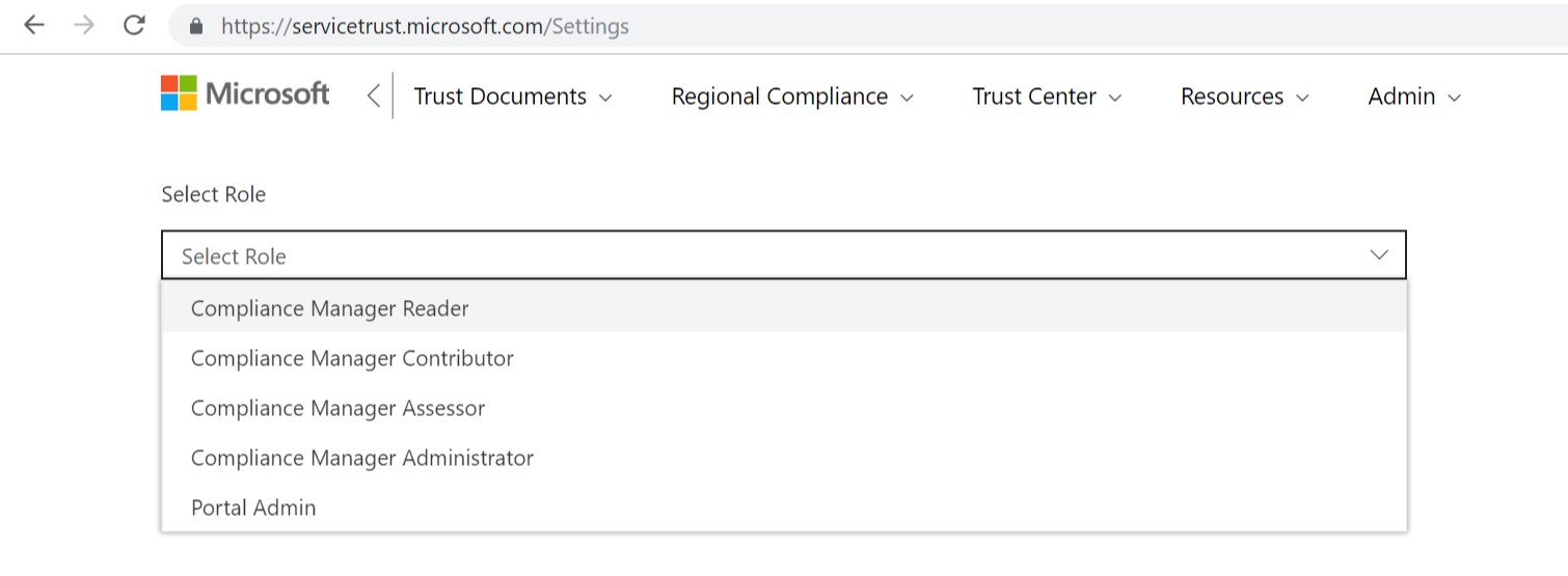 Role Based Access Control of a Compliance Manager Portal